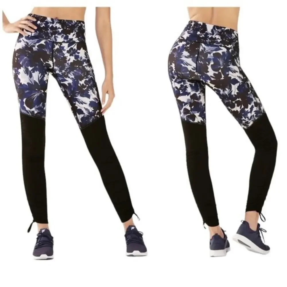 Fabletics Womens Purple Black‎ Floral Cashel Foldover Powerform Leggings Small